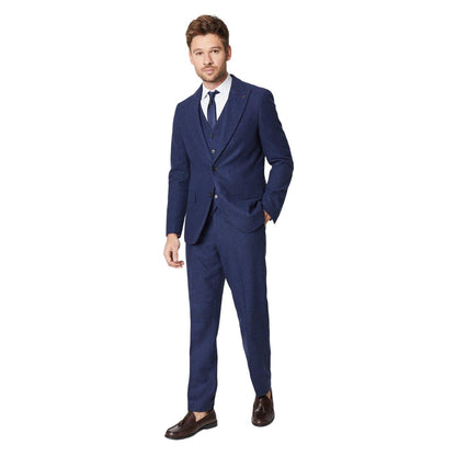 Navy - Side - Burton Mens Tweed Slim Suit Trousers