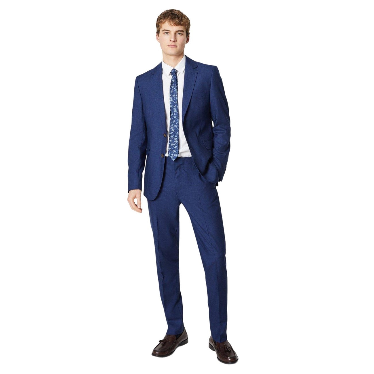 Royal Blue - Side - Burton Mens Sharkskin Suit Trousers