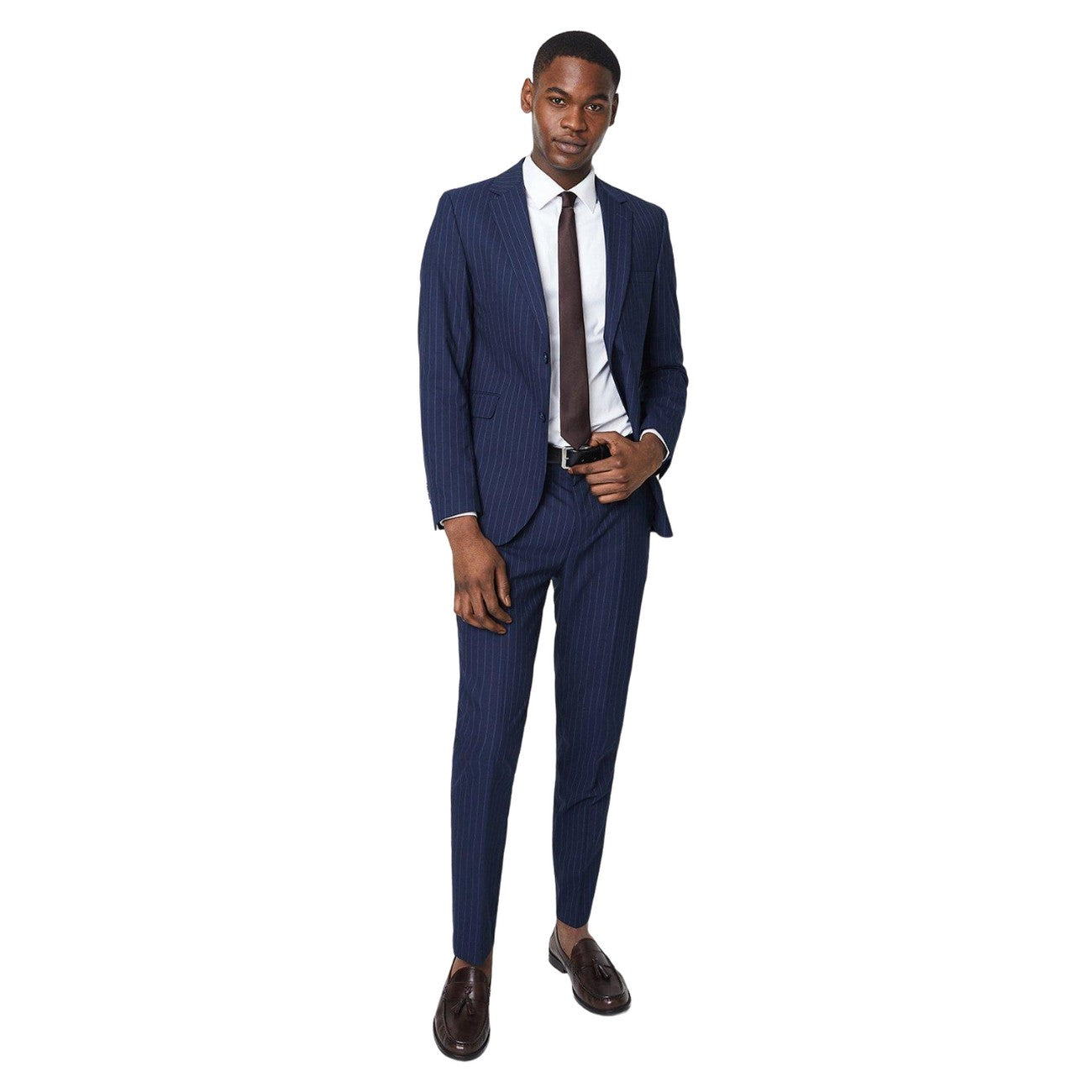 Grey - Side - Burton Mens Fine Stripe Suit Trousers