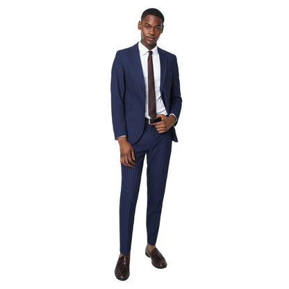 Grey - Side - Burton Mens Fine Stripe Suit Trousers