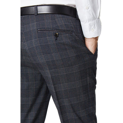 Burgundy - Side - Burton Mens Retro Check Slim Suit Trousers