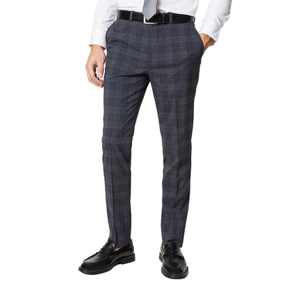 Burgundy - Front - Burton Mens Retro Check Slim Suit Trousers