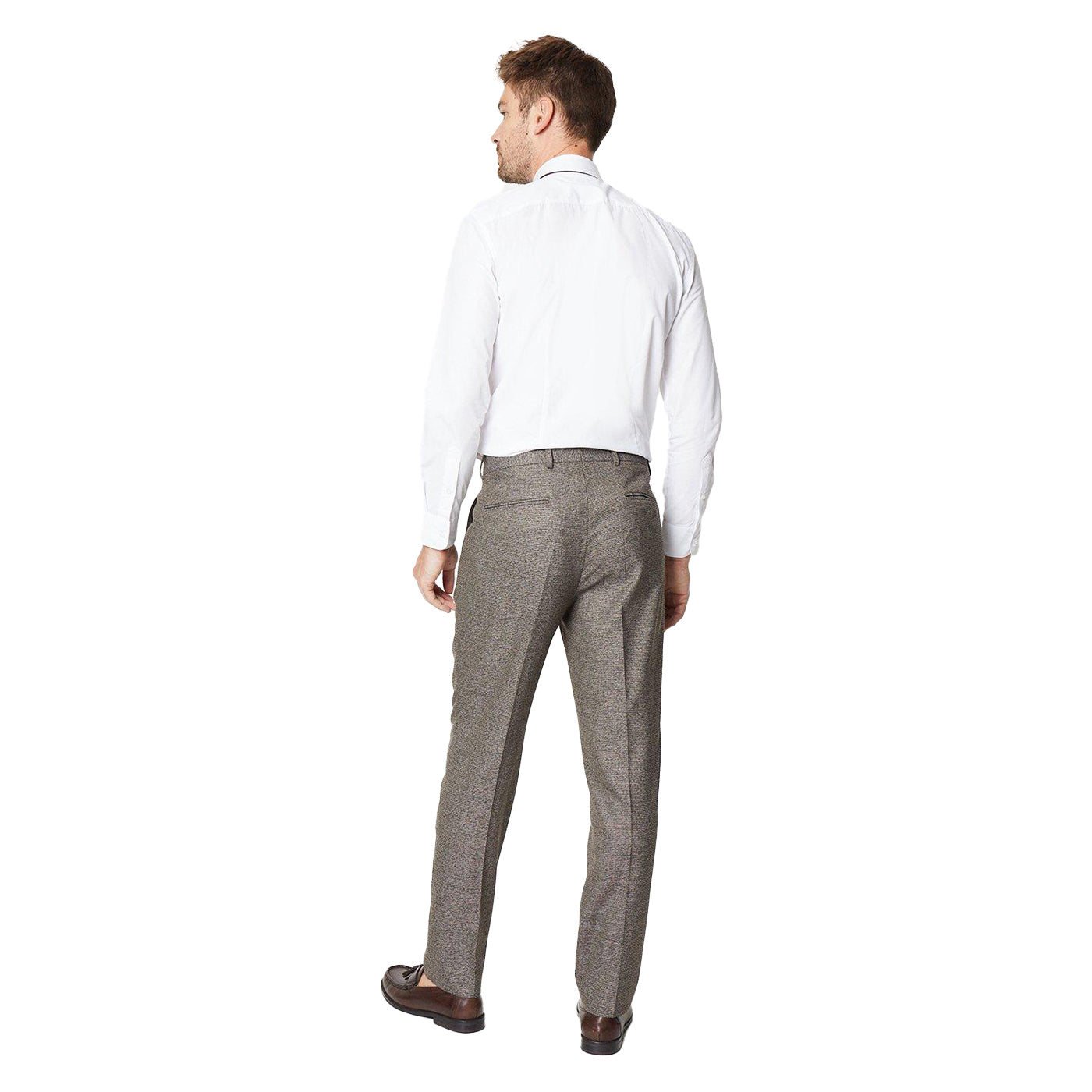 Brown - Back - Burton Mens Heritage Puppytooth Suit Trousers