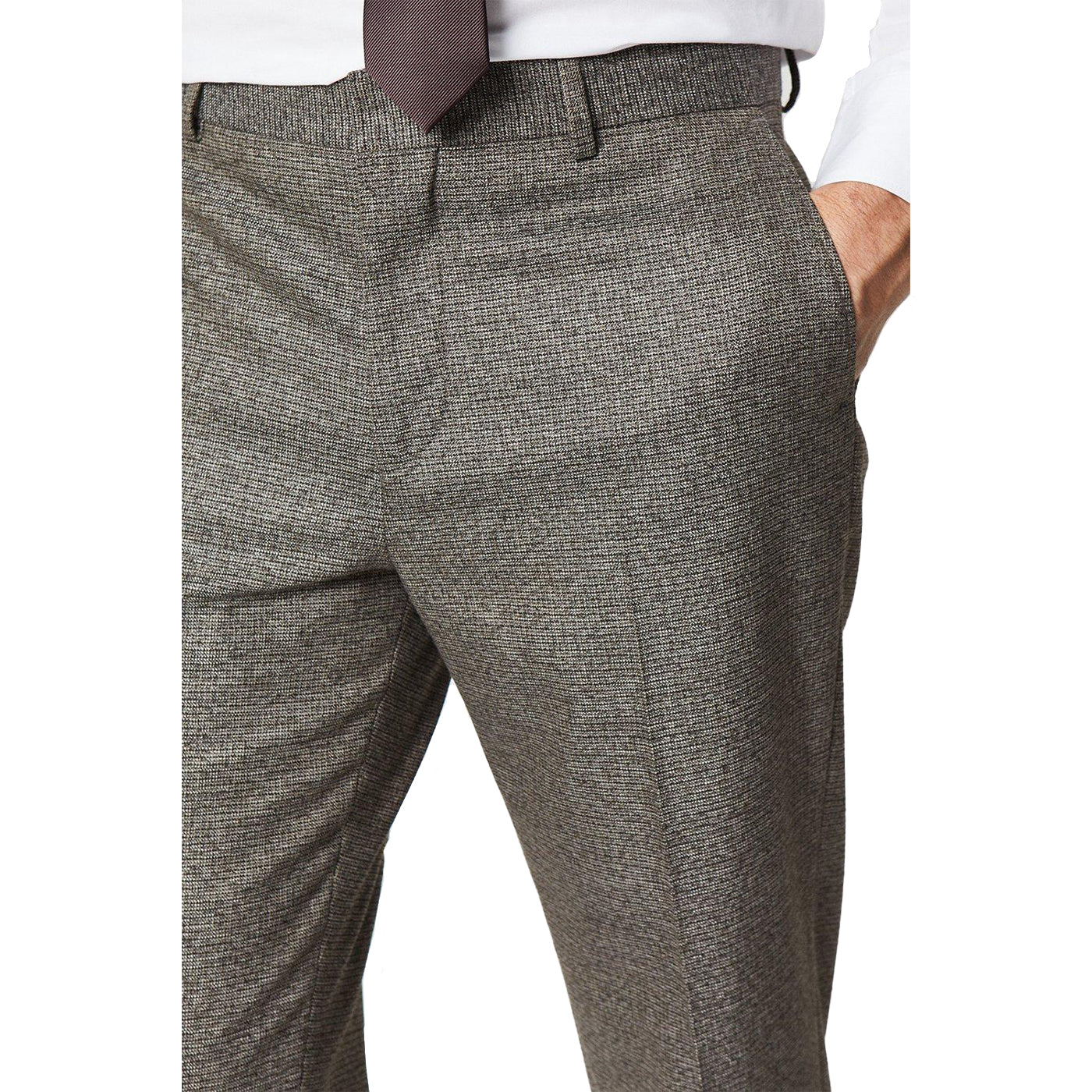 Brown - Side - Burton Mens Heritage Puppytooth Suit Trousers