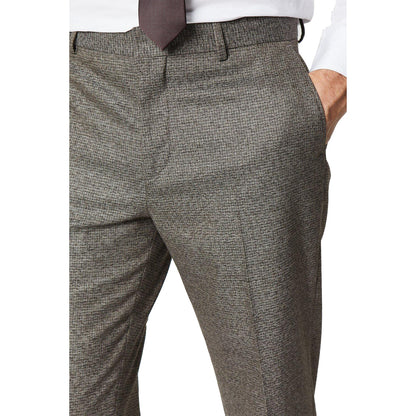 Brown - Side - Burton Mens Heritage Puppytooth Suit Trousers