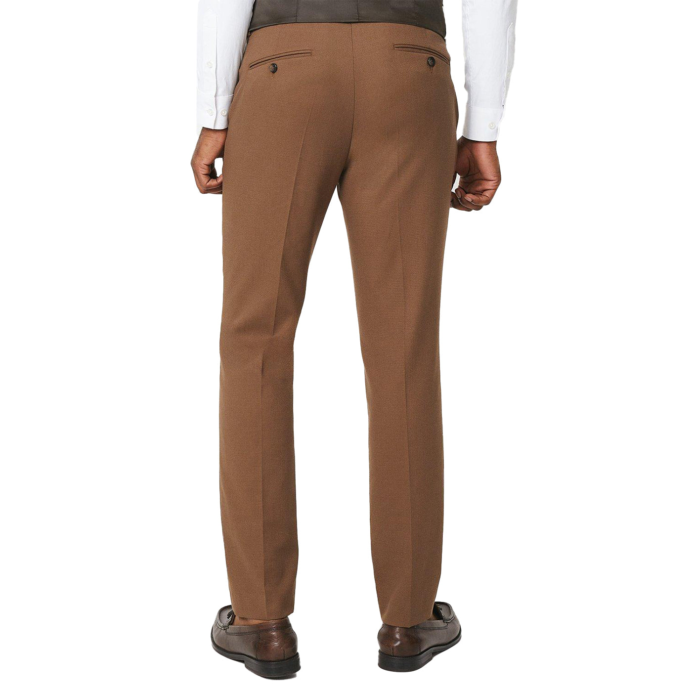 Copper - Back - Burton Mens Weave Plain Slim Suit Trousers