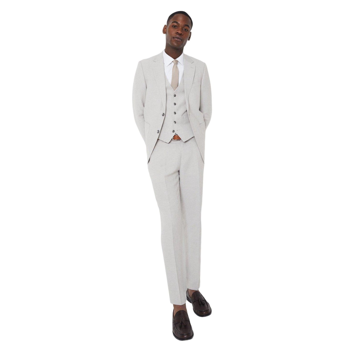 Beige - Lifestyle - Burton Mens Linen Plain Suit Trousers