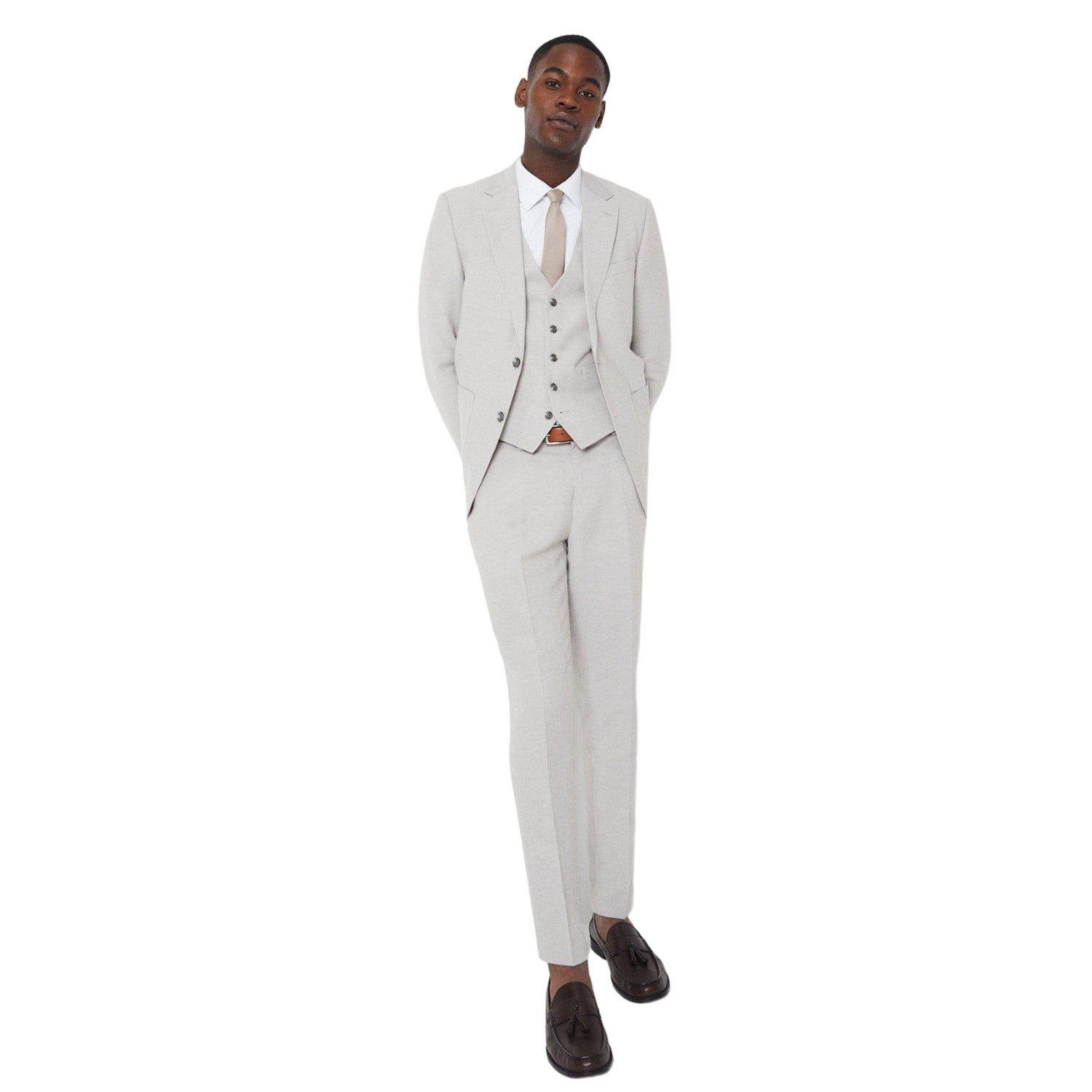 Beige - Lifestyle - Burton Mens Linen Plain Suit Trousers