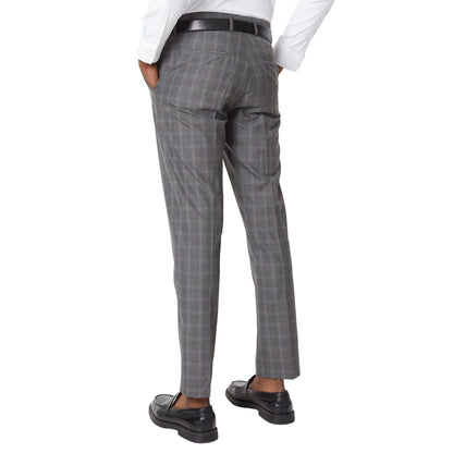 Charcoal - Back - Burton Mens Smart Checked Slim Trousers