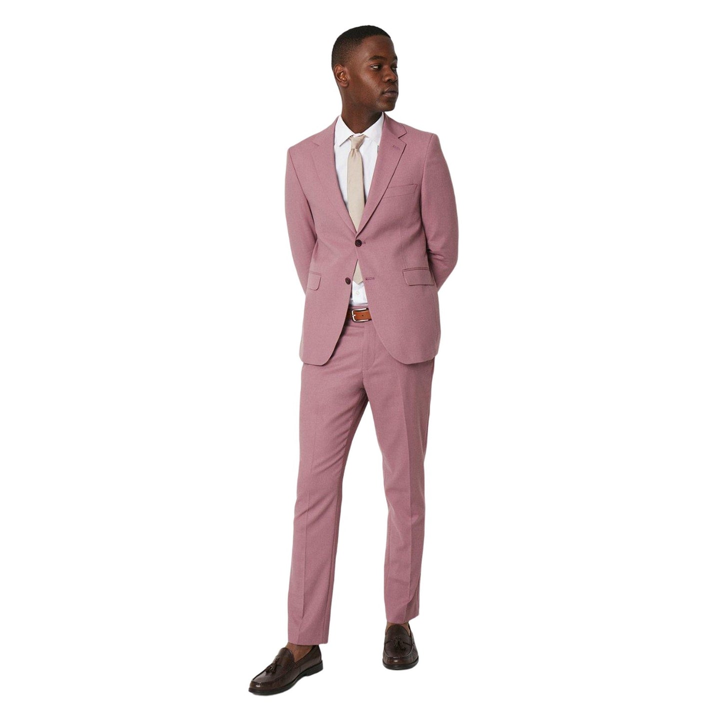 Rose - Side - Burton Mens Textured Slim Tailored Suit Trousers