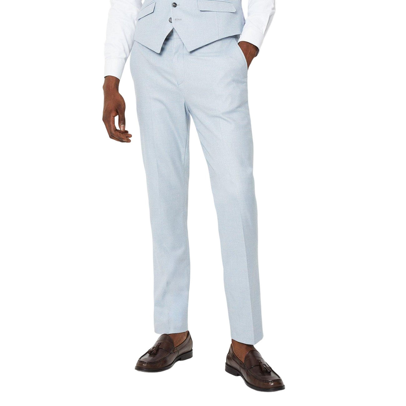 Light Blue - Front - Burton Mens Plain Slim Tailored Suit Trousers