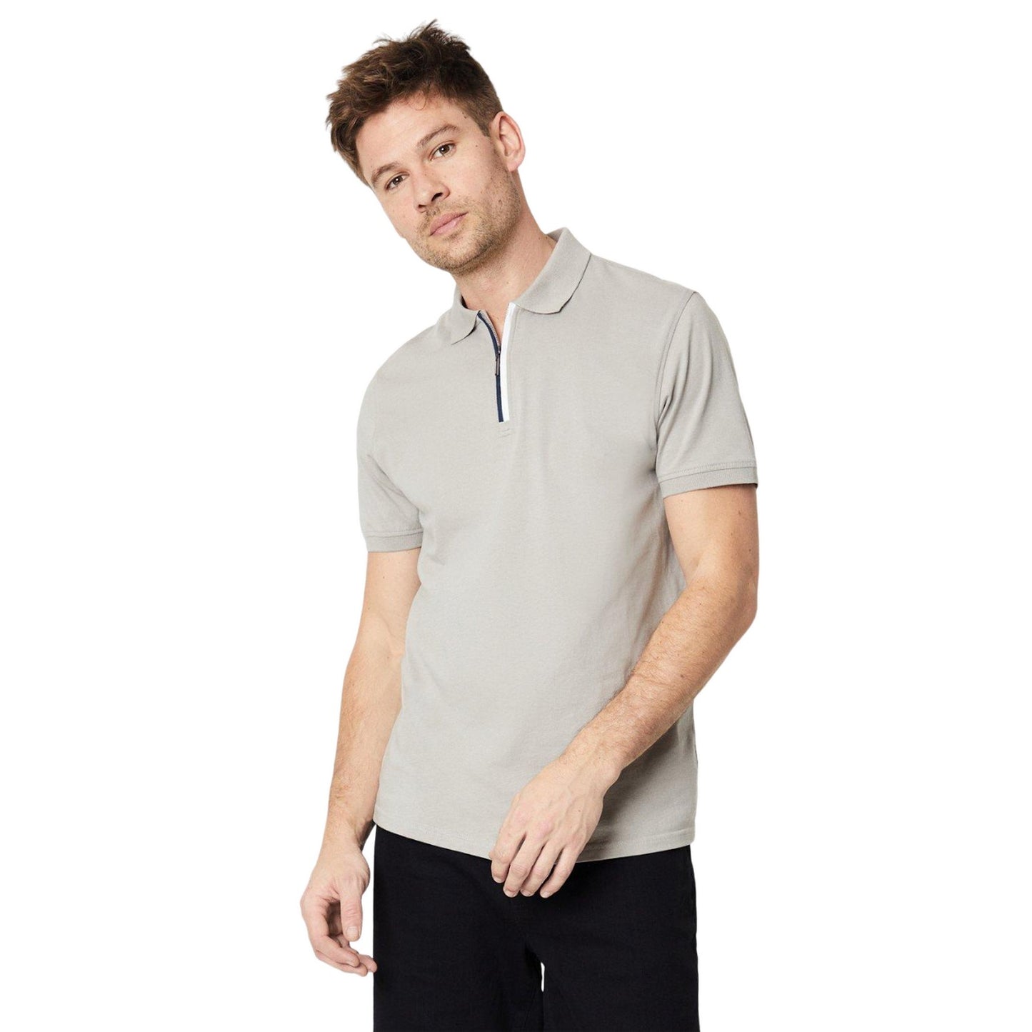 Silver Grey - Front - Burton Mens Zip Split Placket Polo Shirt