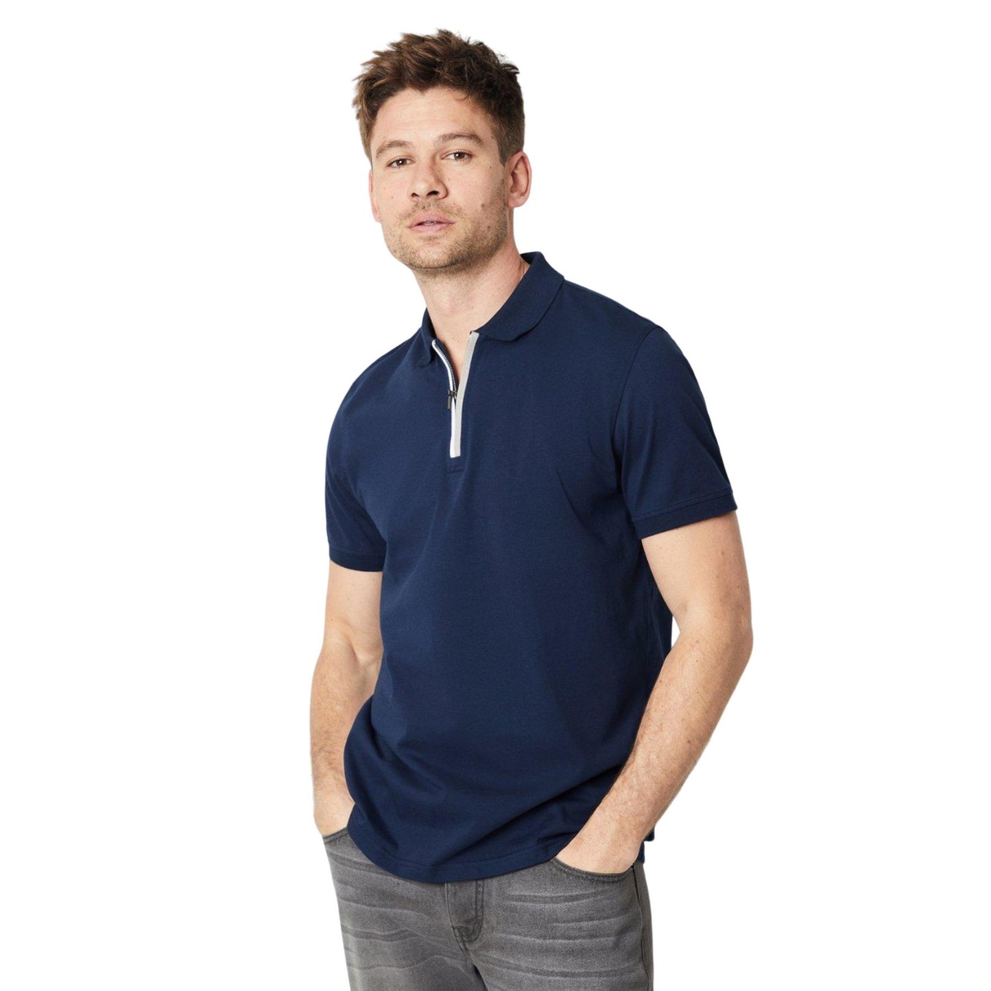 Navy - Front - Burton Mens Zip Split Placket Polo Shirt