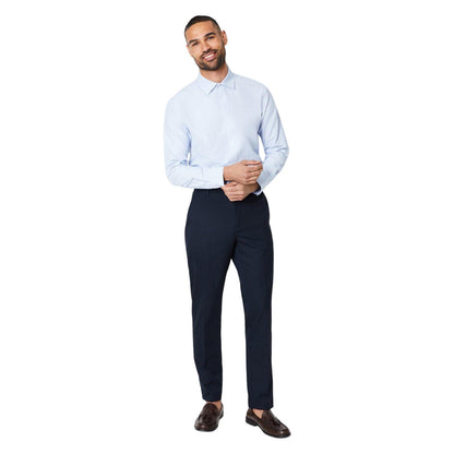 Blue - Side - Burton Mens Mini Check Easy-Iron Slim Formal Shirt