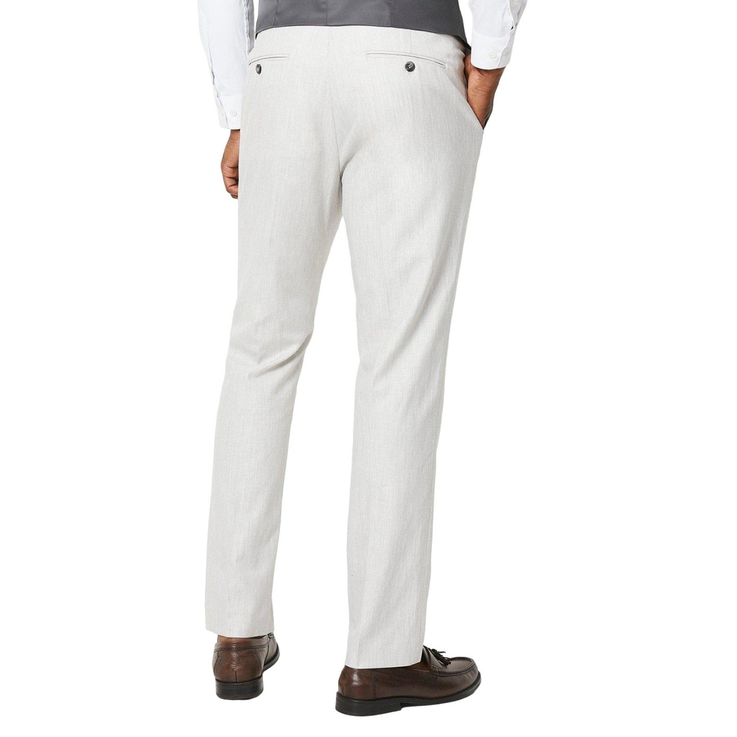 Pale Grey - Back - Burton Mens Linen Blend Slim Suit Trousers
