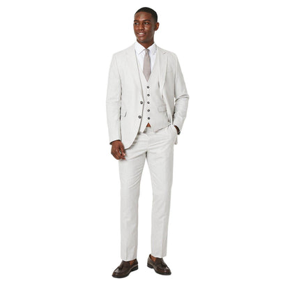 Pale Grey - Side - Burton Mens Linen Blend Slim Suit Trousers