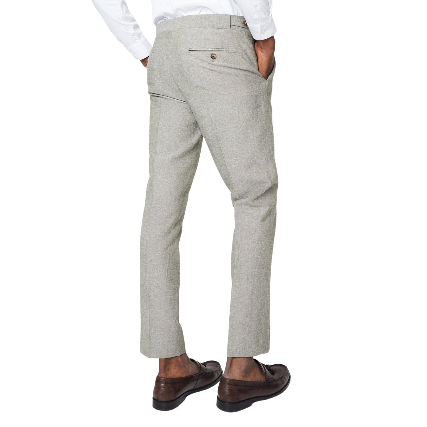 Khaki Grey - Back - Burton Mens Monaco Linen Slim Suit Trousers