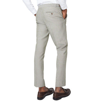 Khaki Grey - Back - Burton Mens Monaco Linen Slim Suit Trousers