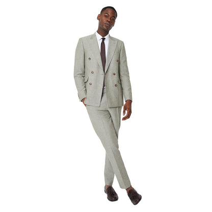 Khaki Grey - Side - Burton Mens Monaco Linen Slim Suit Trousers