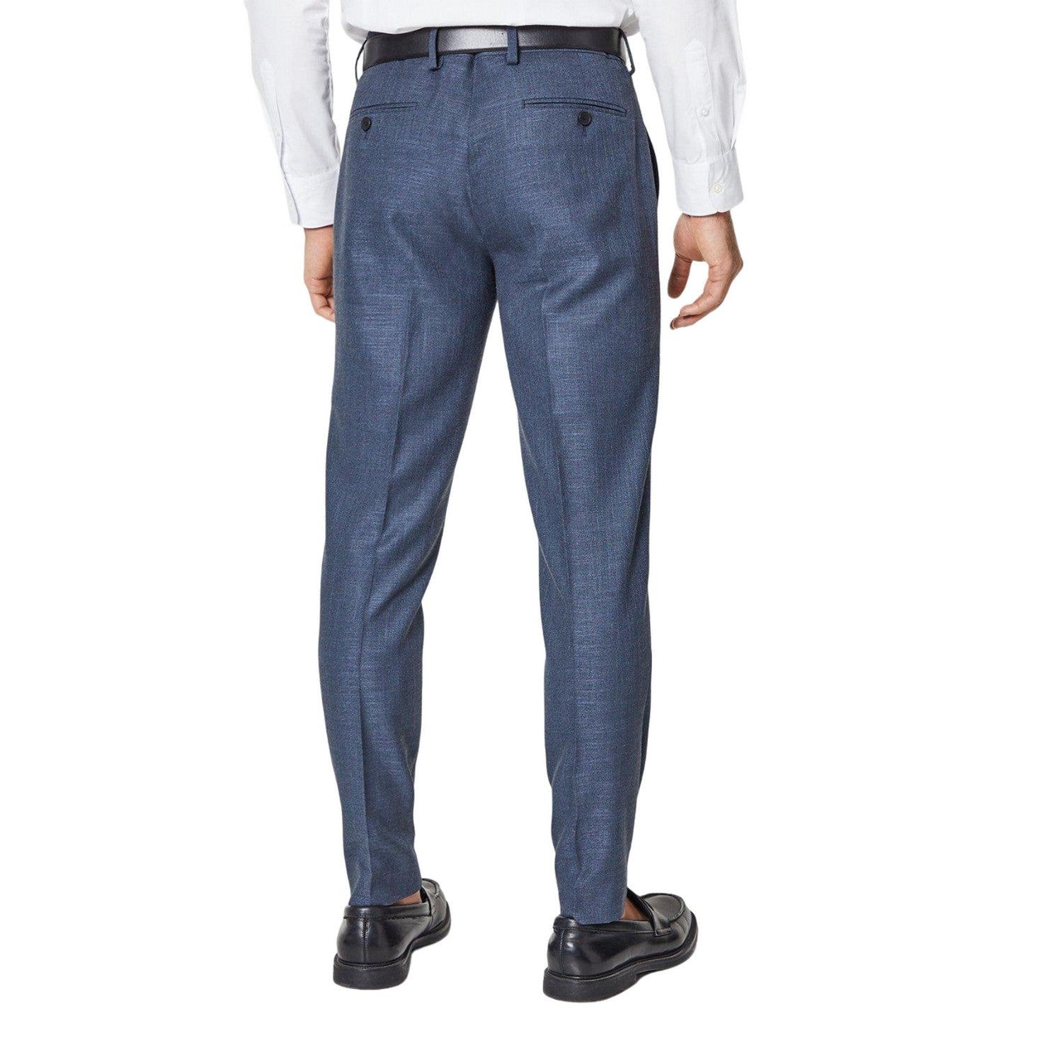 Navy - Back - Burton Mens Linen-Look Suit Trousers