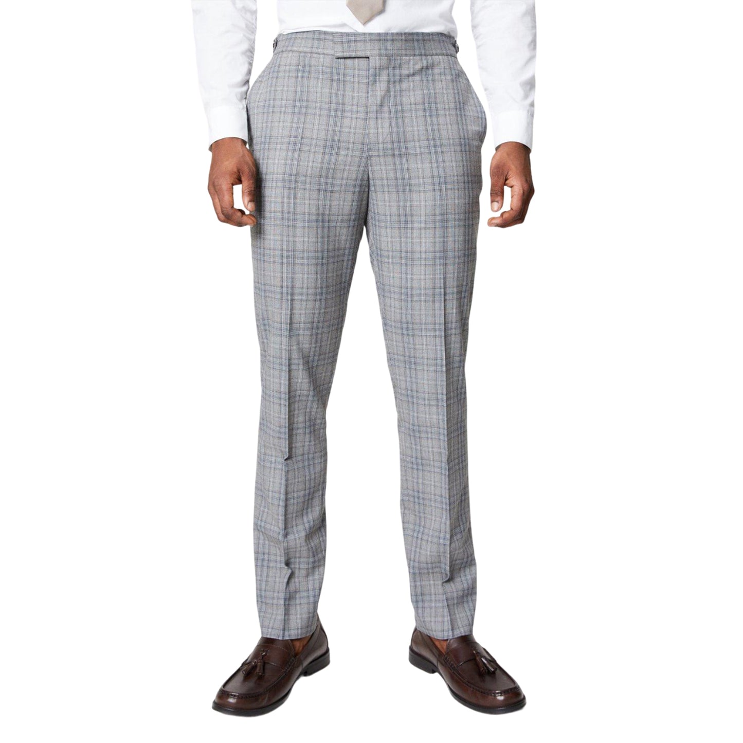 Grey - Front - Burton Mens Highlight Checked Suit Trousers