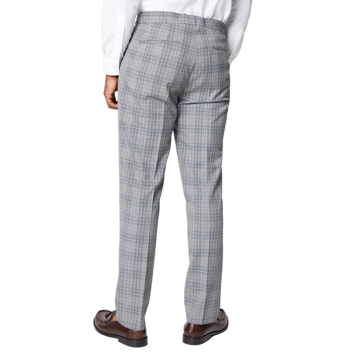 Grey - Back - Burton Mens Highlight Checked Suit Trousers
