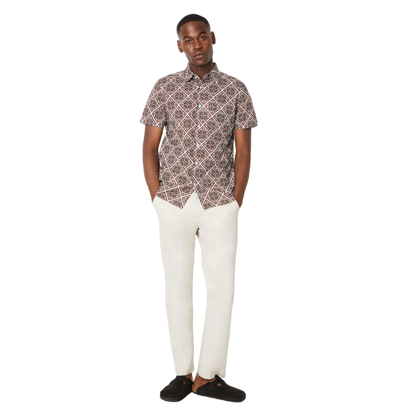 Orange - Side - Burton Mens Tile Print Short-Sleeved Shirt