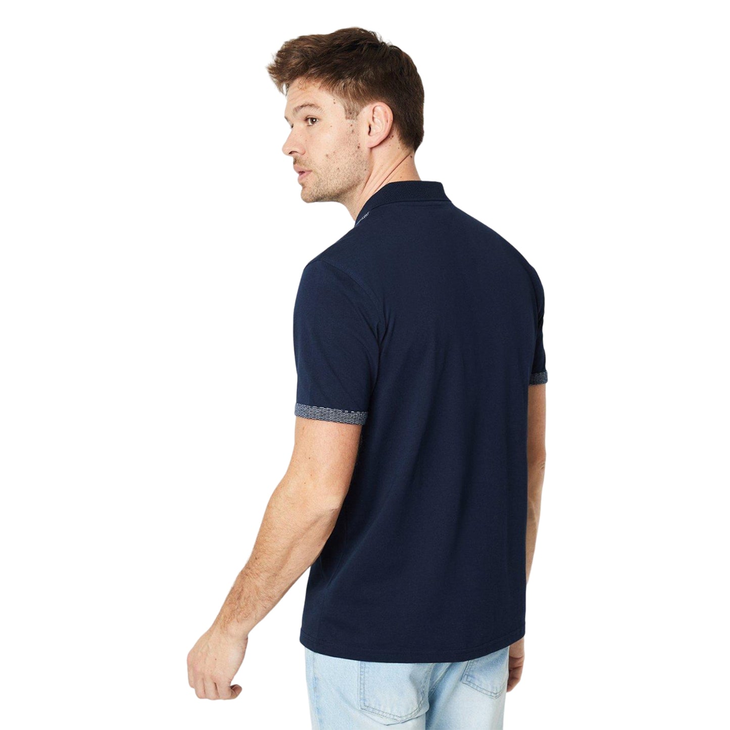 Navy - Back - Burton Mens Dash Panelled Jacquard Polo Shirt