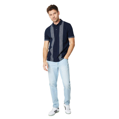 Navy - Side - Burton Mens Dash Panelled Jacquard Polo Shirt