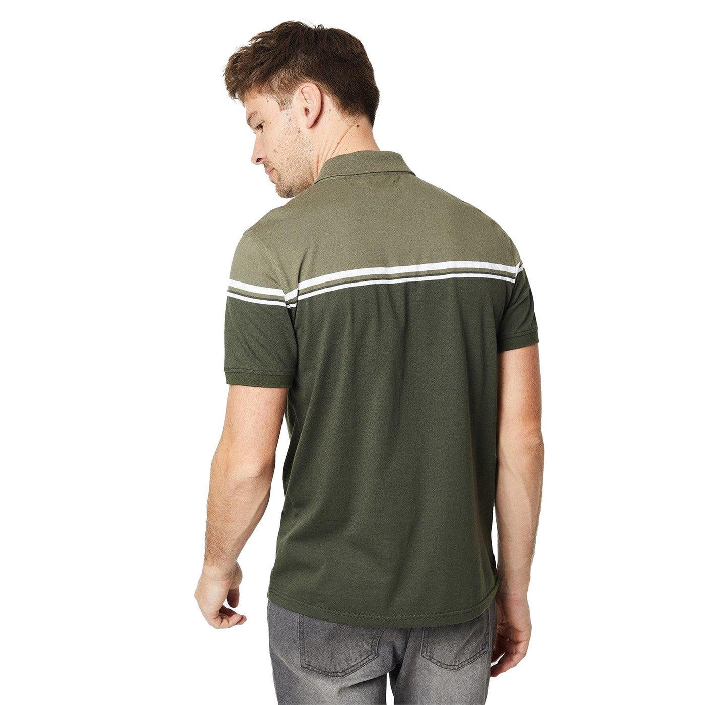 Olive - Back - Burton Mens Contrast Zip Neck Polo Shirt