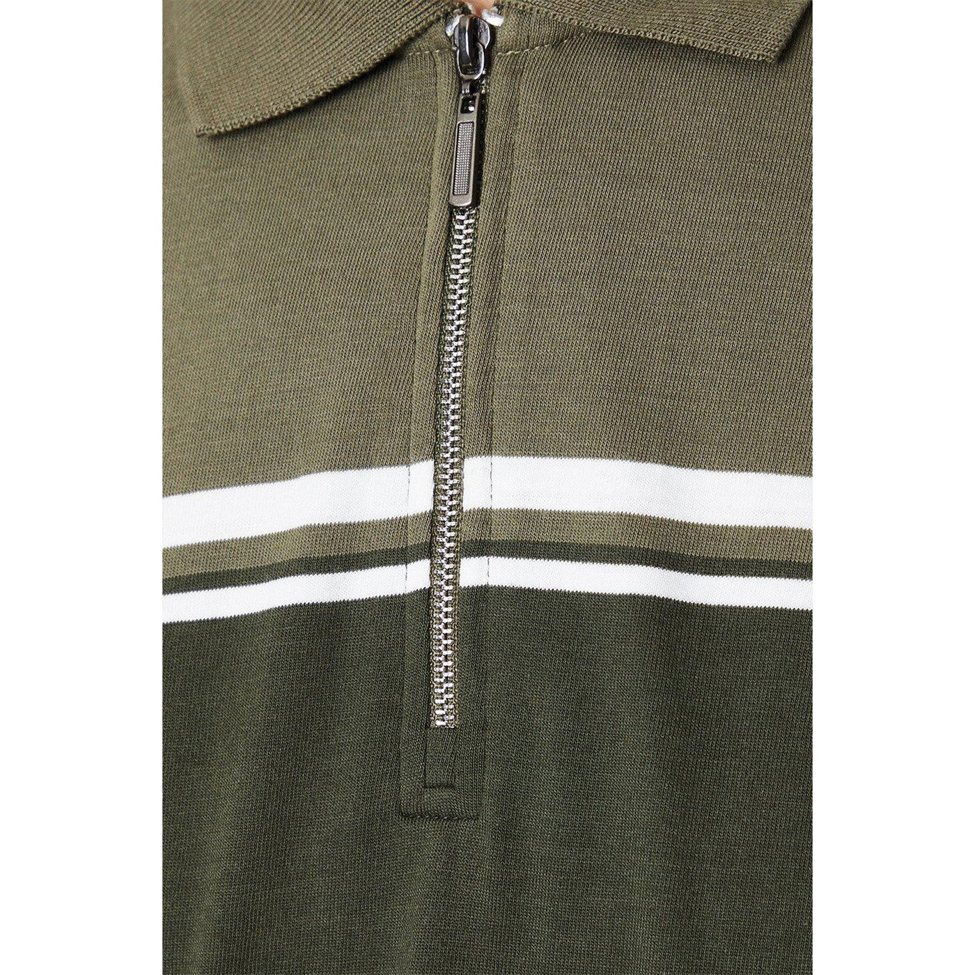 Olive - Side - Burton Mens Contrast Zip Neck Polo Shirt