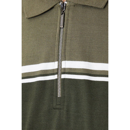 Olive - Side - Burton Mens Contrast Zip Neck Polo Shirt