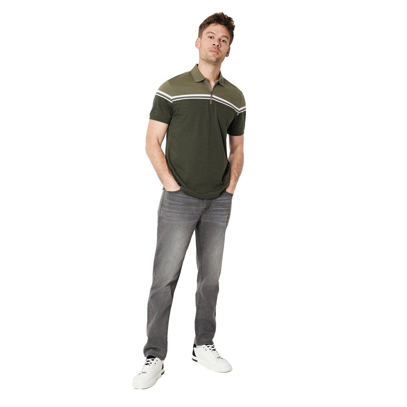 Olive - Lifestyle - Burton Mens Contrast Zip Neck Polo Shirt