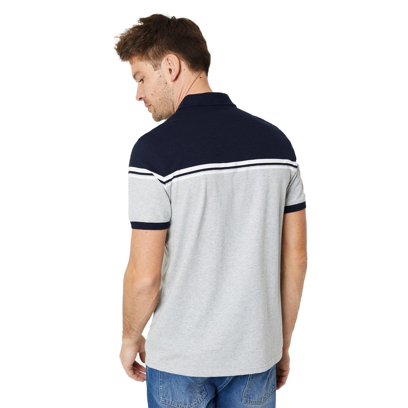 Navy - Back - Burton Mens Contrast Zip Neck Polo Shirt