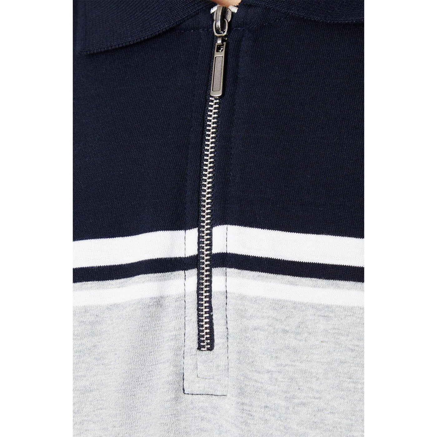 Navy - Side - Burton Mens Contrast Zip Neck Polo Shirt