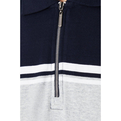 Navy - Side - Burton Mens Contrast Zip Neck Polo Shirt