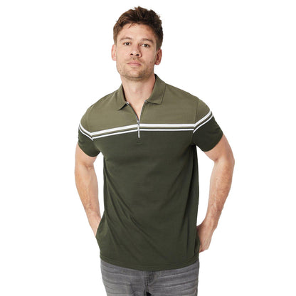 Olive - Front - Burton Mens Contrast Zip Neck Polo Shirt