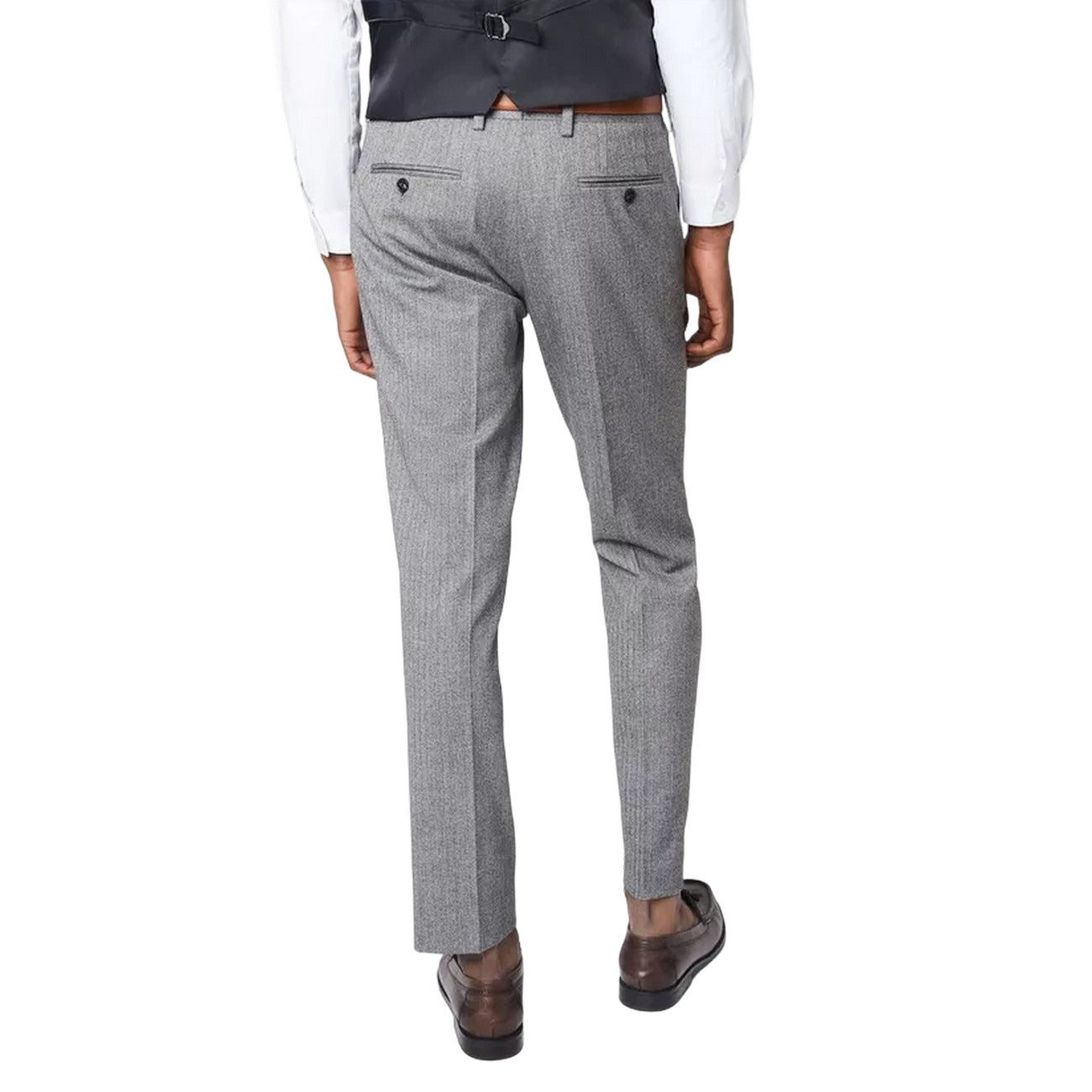Grey - Back - Burton Mens Herringbone Slim Tailored Suit Trousers