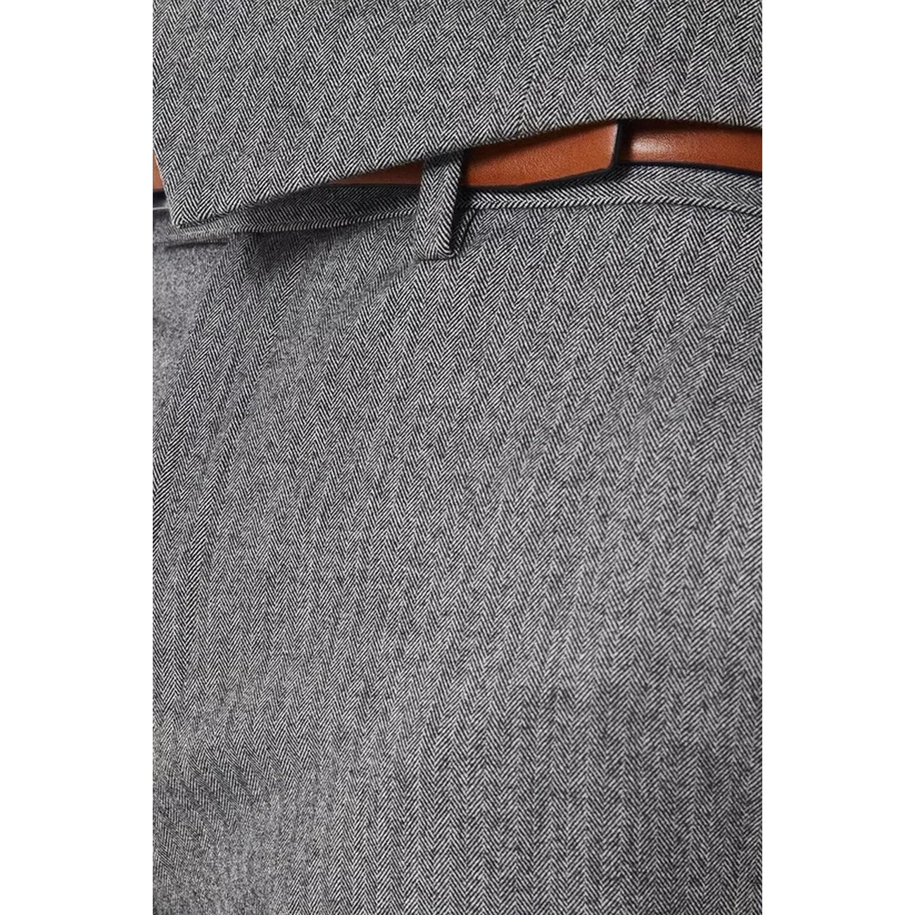 Grey - Side - Burton Mens Herringbone Slim Tailored Suit Trousers
