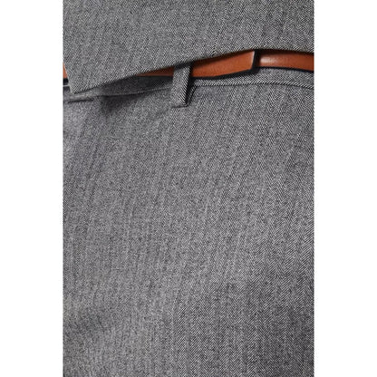 Grey - Side - Burton Mens Herringbone Slim Tailored Suit Trousers