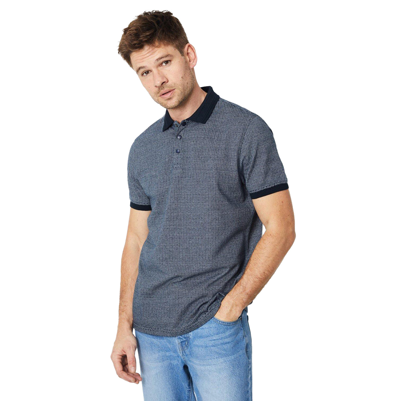 Navy - Front - Burton Mens Dash Jacquard Polo Shirt