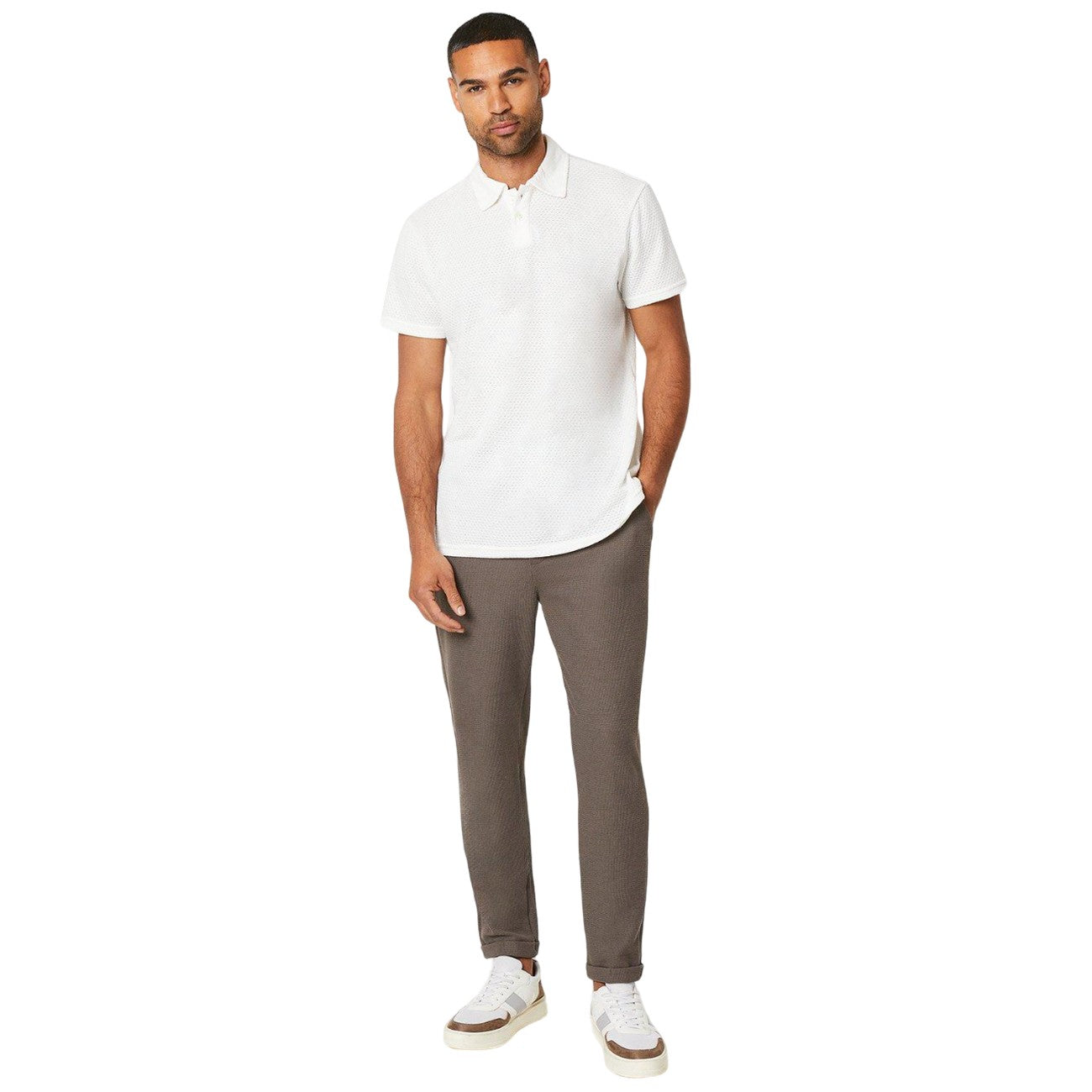 White - Lifestyle - Burton Mens Textured Lightweight Polo Shirt