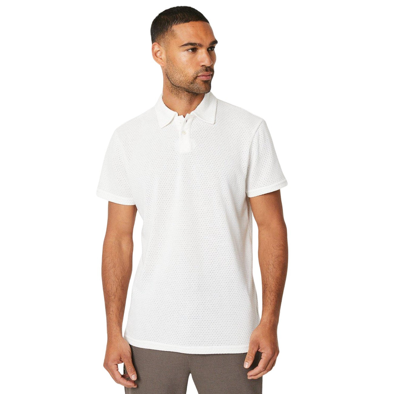 White - Front - Burton Mens Textured Lightweight Polo Shirt