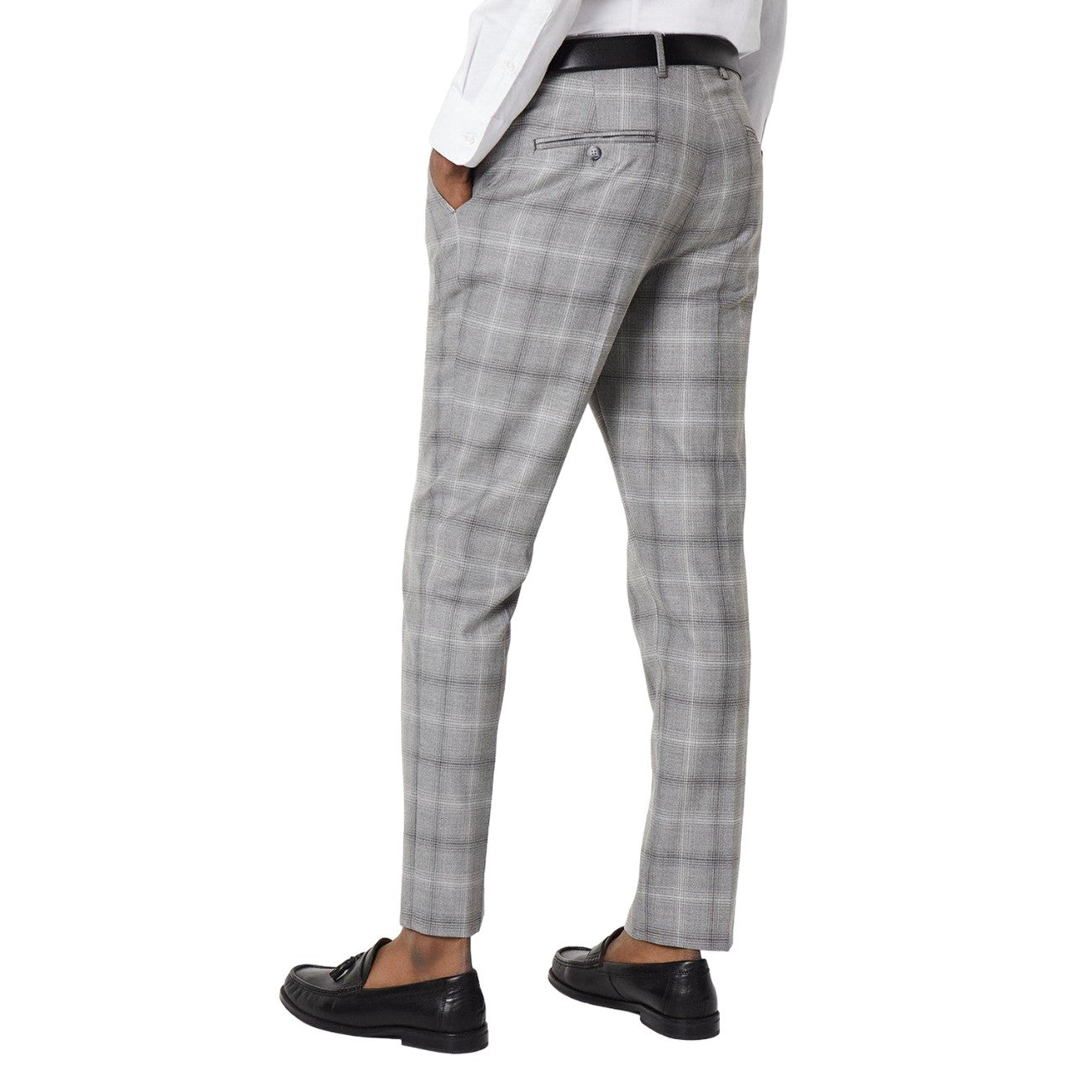 Grey - Back - Burton Mens Checked Slim Tailored Suit Trousers