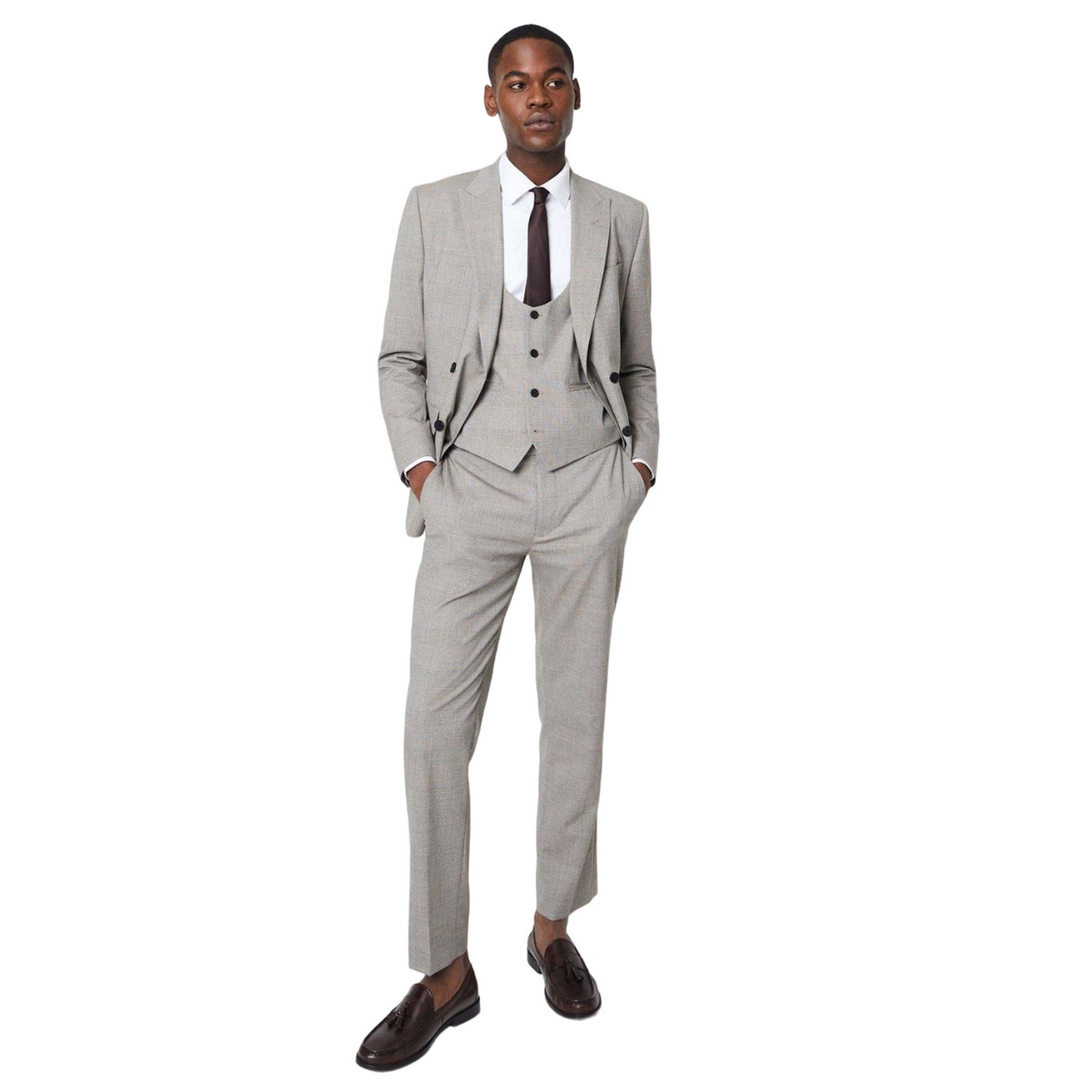 Neutral - Side - Burton Mens Pow Check Tailored Suit Trousers