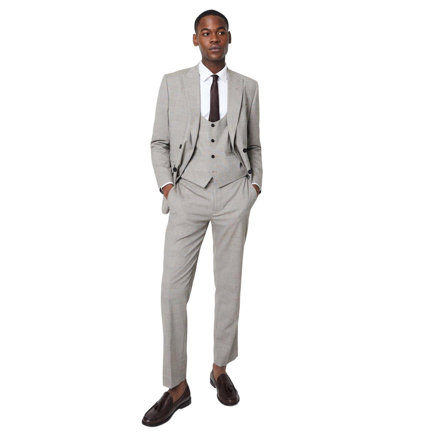 Neutral - Side - Burton Mens Pow Check Tailored Suit Trousers