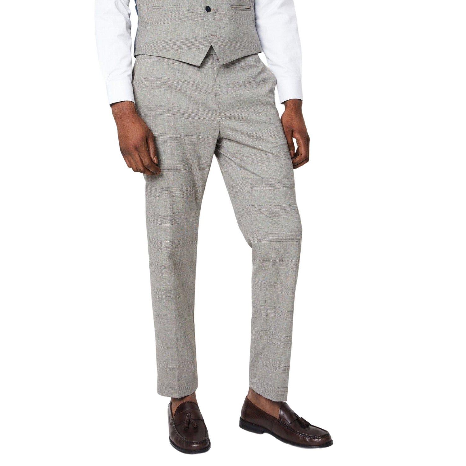 Neutral - Front - Burton Mens Pow Check Tailored Suit Trousers