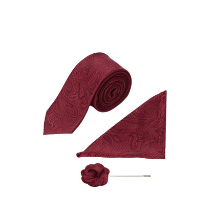 Burgundy - Front - Burton Paisley Wedding Tie Set
