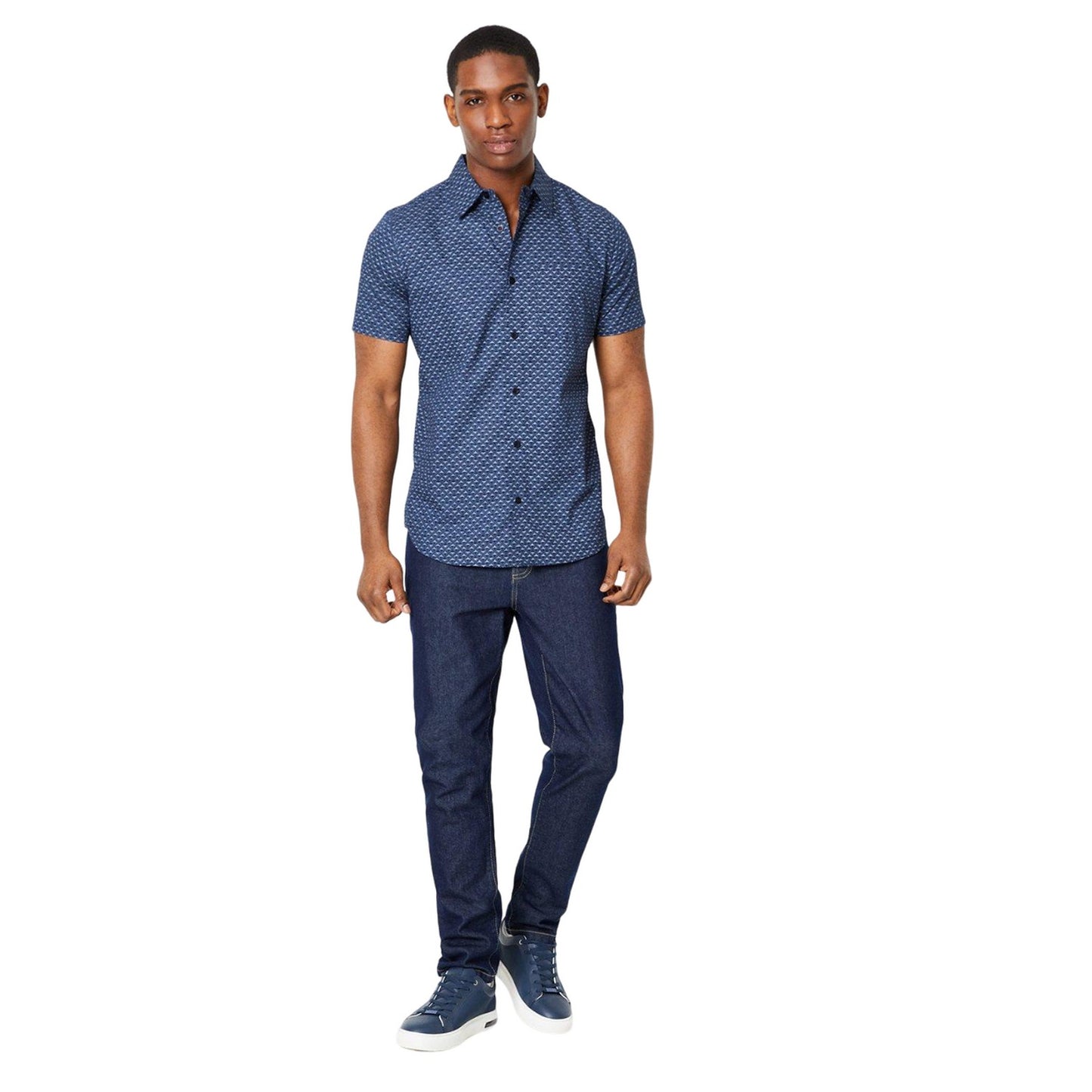 Navy - Side - Burton Mens Cross Diamond Short-Sleeved Shirt