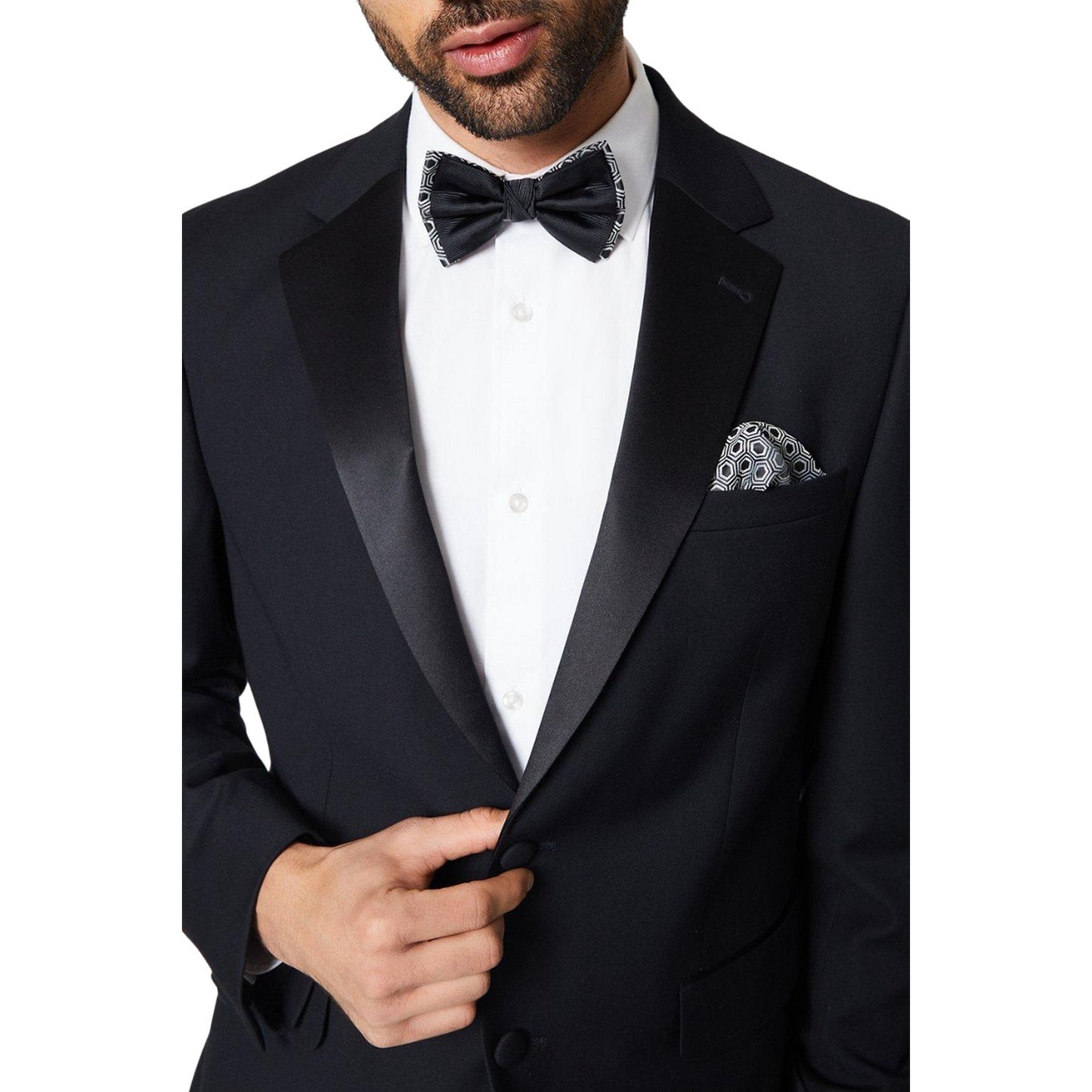 Black - Back - Burton Mens Geometric Double Layered Bow Tie Set
